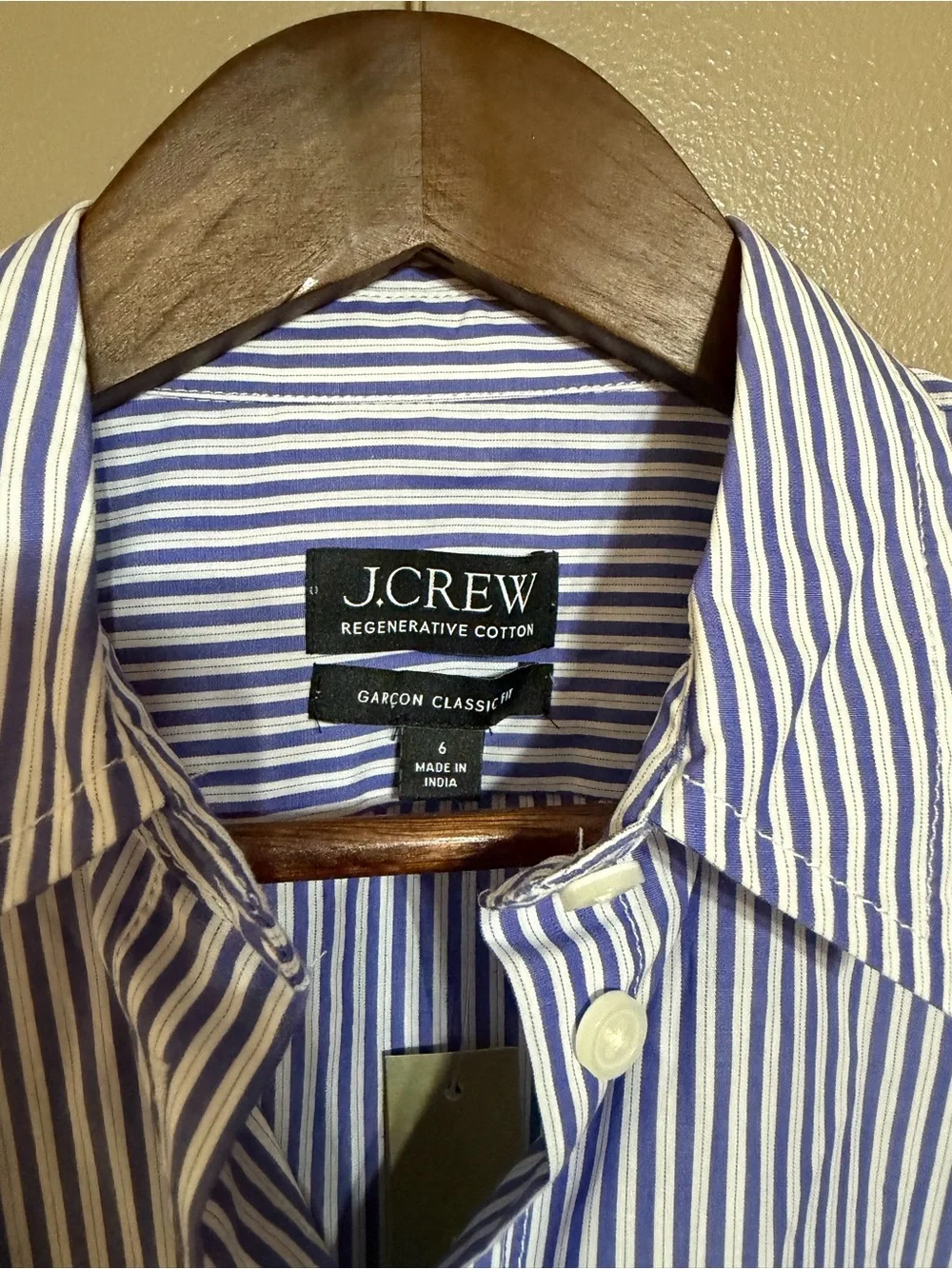 J. Crew Women's White and Blue Vertical Stripe Button-Down Shirt